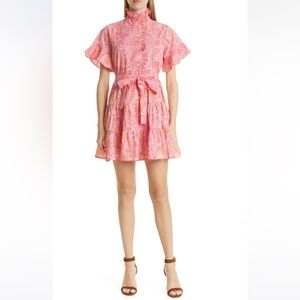 NWT Mille PINK CARNATION VIOLETTA RUFFLE TIE WAIST DRESS Size S